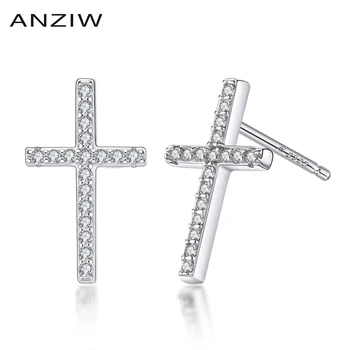 

AINUOSHI Trendy 925 Sterling Silver CZ Cross Stud Earrings Silver Cross Stud Earring for Women Wedding Party Jewelry