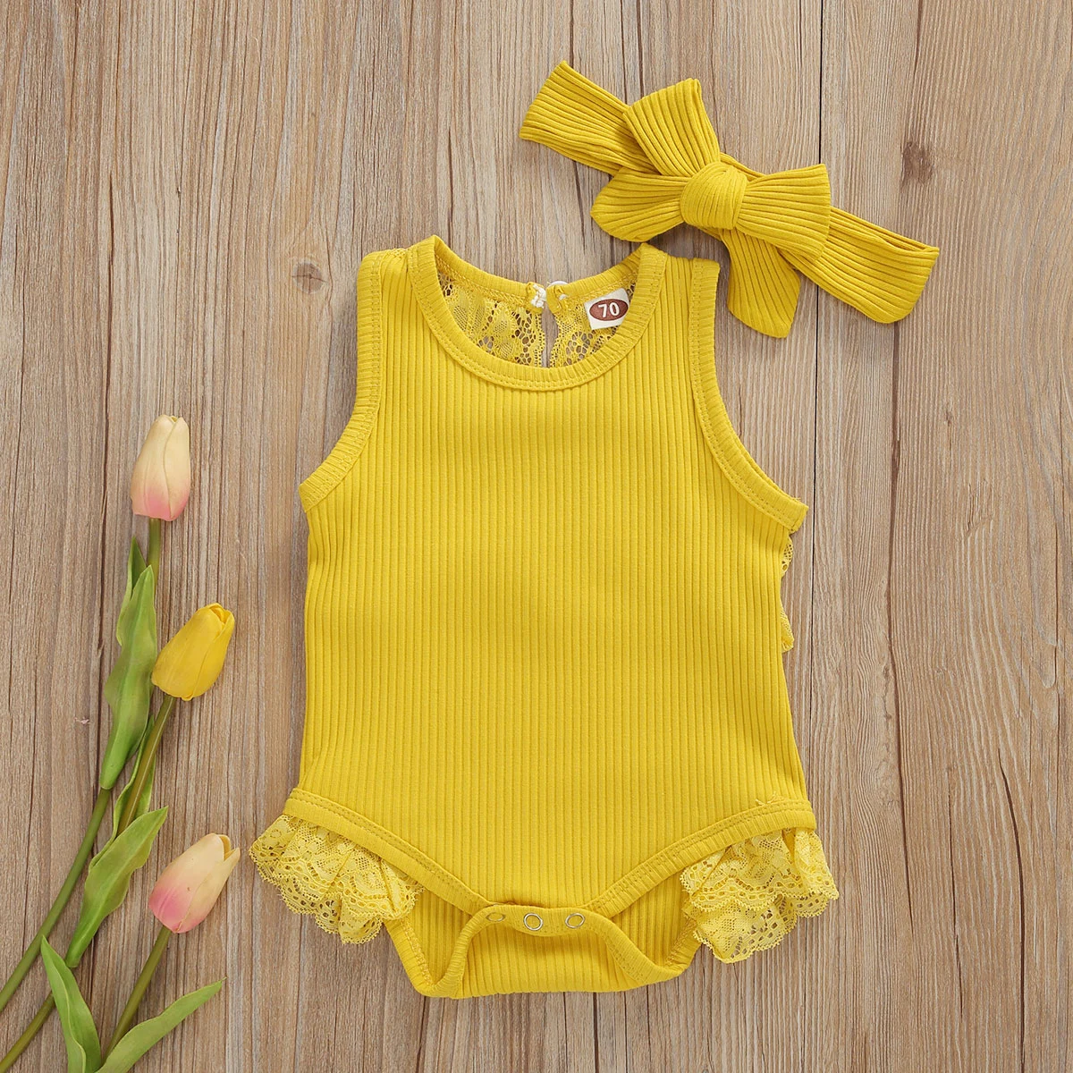 

Multitrust New Summer Toddler Kid Lace Solid Clothes 2Pcs Baby Girl Sleeveless Romper Jumpsuit Bodysuit Outfits 2 Color