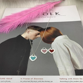 

Classical charm Enamel Love Heart Pendant S925 Sterling silver Necklace 1:1 Original Woman Luxury brands Jewelry fashion Logo