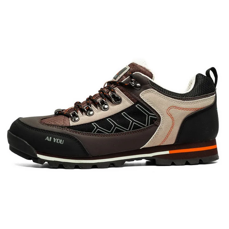 Мужские походные ботинки из натуральной кожи, противоскользящие ботинки для скалолазания, мужские водонепроницаемые спортивные походные ботинки для горного поля и кемпинга - Цвет: 666Brown Orange
