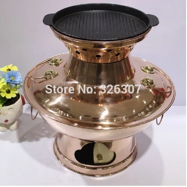 

34cm China Sichuan roast copper hot soup pot thickened MongoljEn Chinese charcoal fondue pan handmade cooking chaffy dish