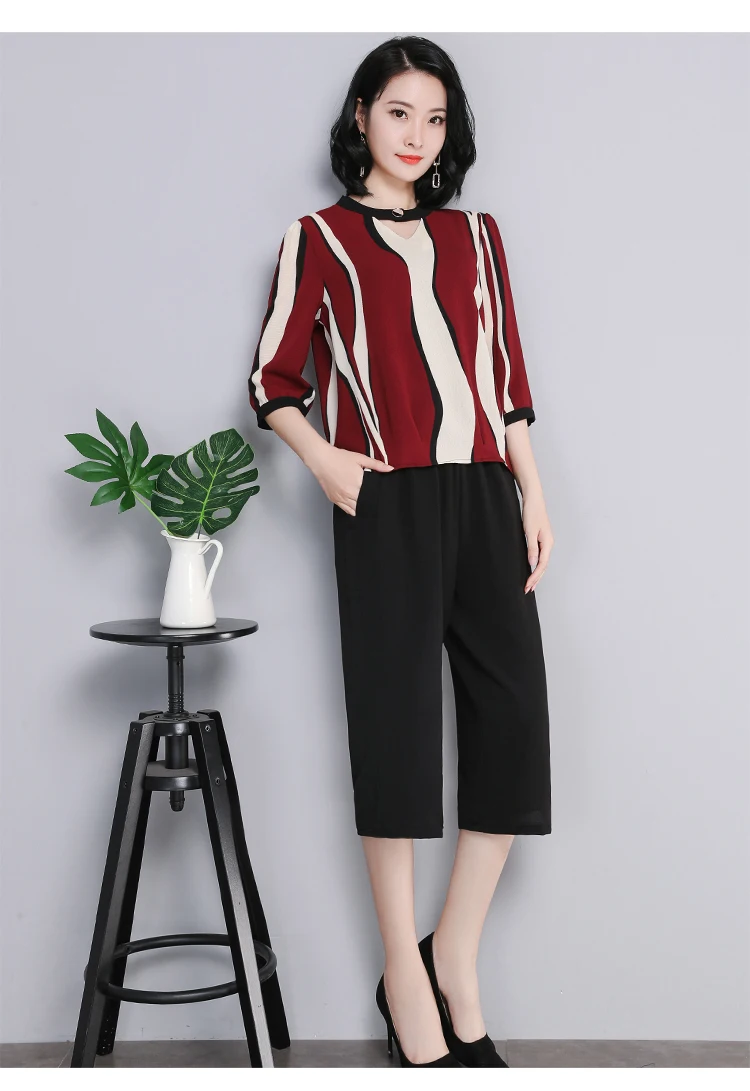 Plus Size Tops Women Blouse New Arrival Chiffon Blouse Shirt Casual Striped Tops Large Size Female Clothes blusas 6843 50