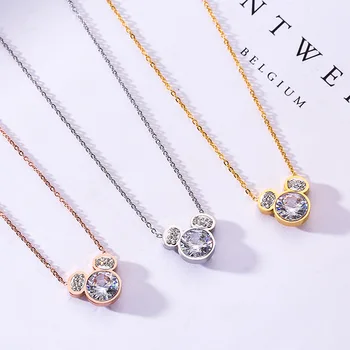 

TSHOU56 Fashioninlaid zircon bear pendant Titanium steel rose gold clavicle chain necklace jewelry