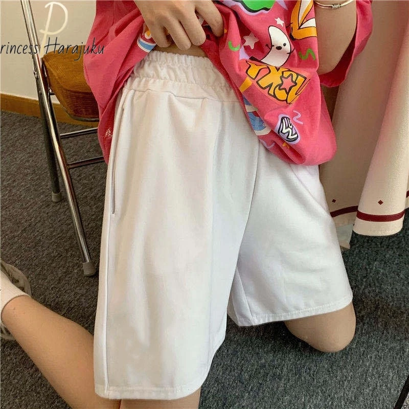 Summer Casual Women Solid Color Shorts Harajuku Simple Loose Sport Running Biker Korean Lovely Girls Elasticity Short Ins | Женская