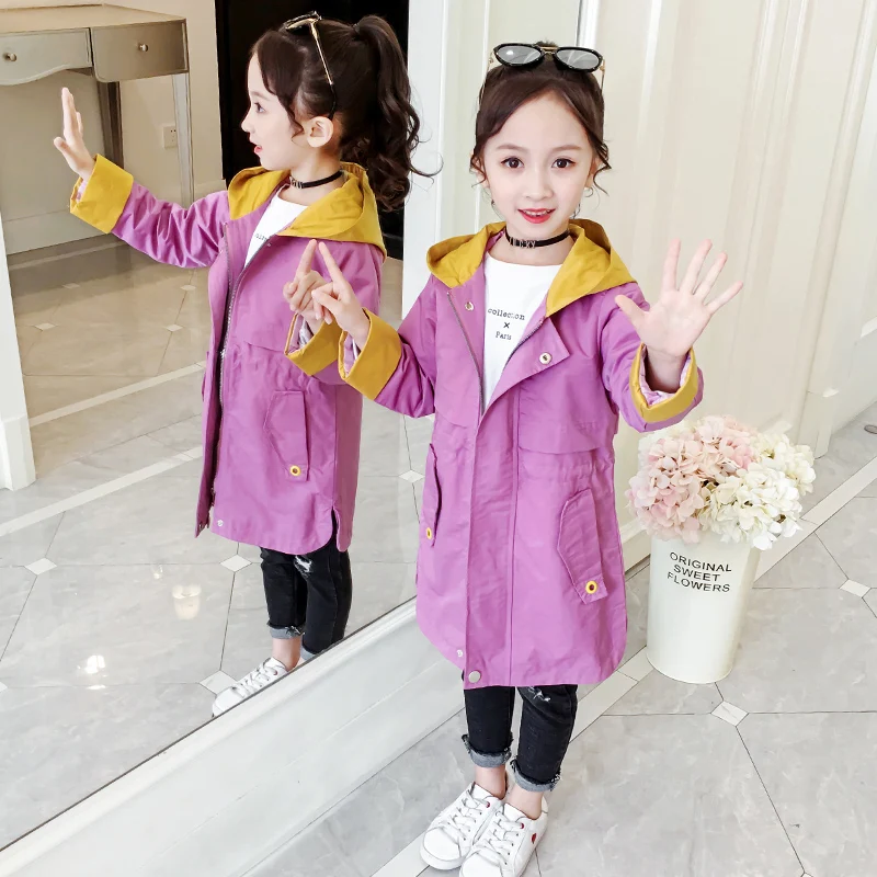 Candy Girls Windbreakers Casual Loose Hooded Kids Long Coats Jackets Cotton Fashion Girls Outwear Vestidos for 6 8 10 12 Years