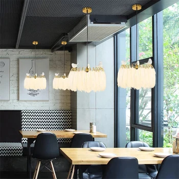 

Modern Creative LED Chandelier Feather Lamp Chandelier Bedroom Lamp Living Room Girl Heart Romantic White Bird Decoration E27