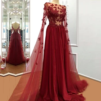 

Bugundy Appliques Backless Evening Dress Dubai Arabic Saudi Arabian Vestidos De Festa Wedding Party Formal Prom Custom Made Plus