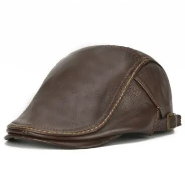 SHALUOTAOTAO Trend Genuine Leather Hat For Men Autumn Winter Fashion Cowhide Berets Adjustable Size Elegant Brands Snapback Cap - Цвет: Brown