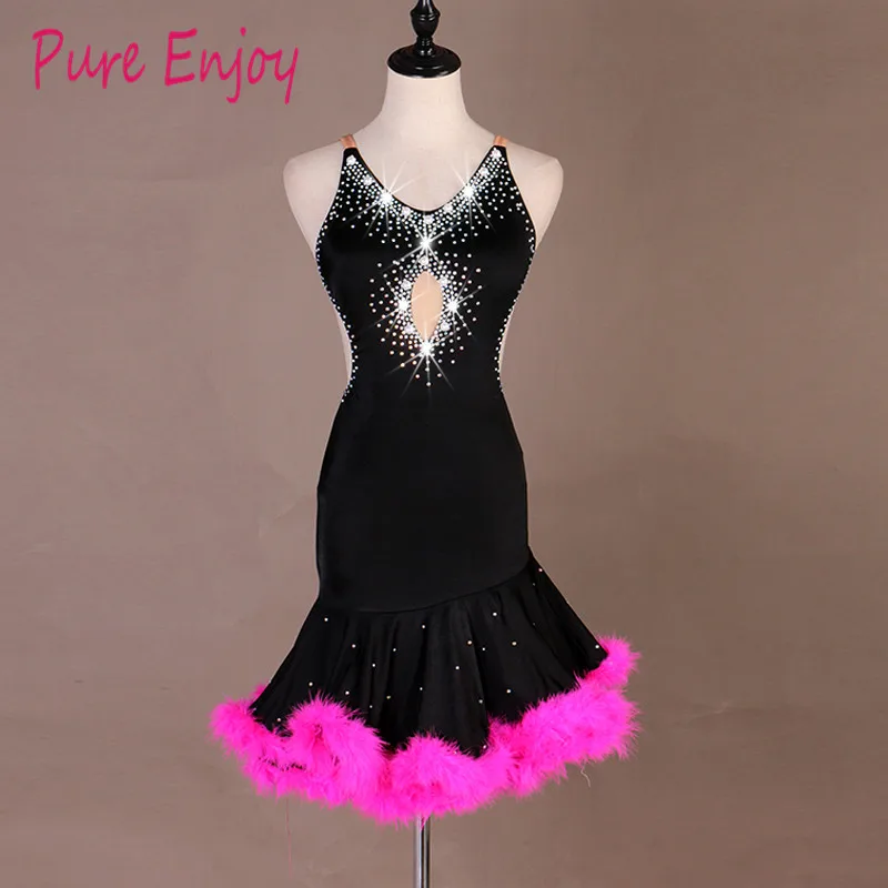 Rose red Samba Rumba Латинское платье Женщины девушки Роскошные алмазные латинские танцевальные платья латинские костюмы женские латинские платья конкурс танцевальной одежды - Цвет: Rose red