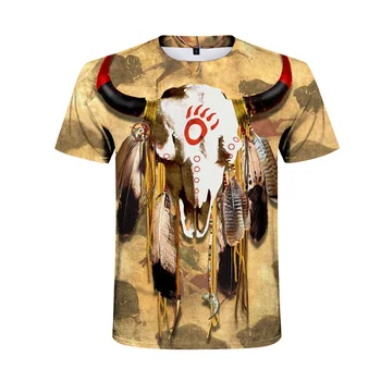 

New Arrival Indian Artwork Printed T-shirt Men Summer Fashion Personality Creative Hip Hop Cool Streetwear Tee Tops Short Sleeve