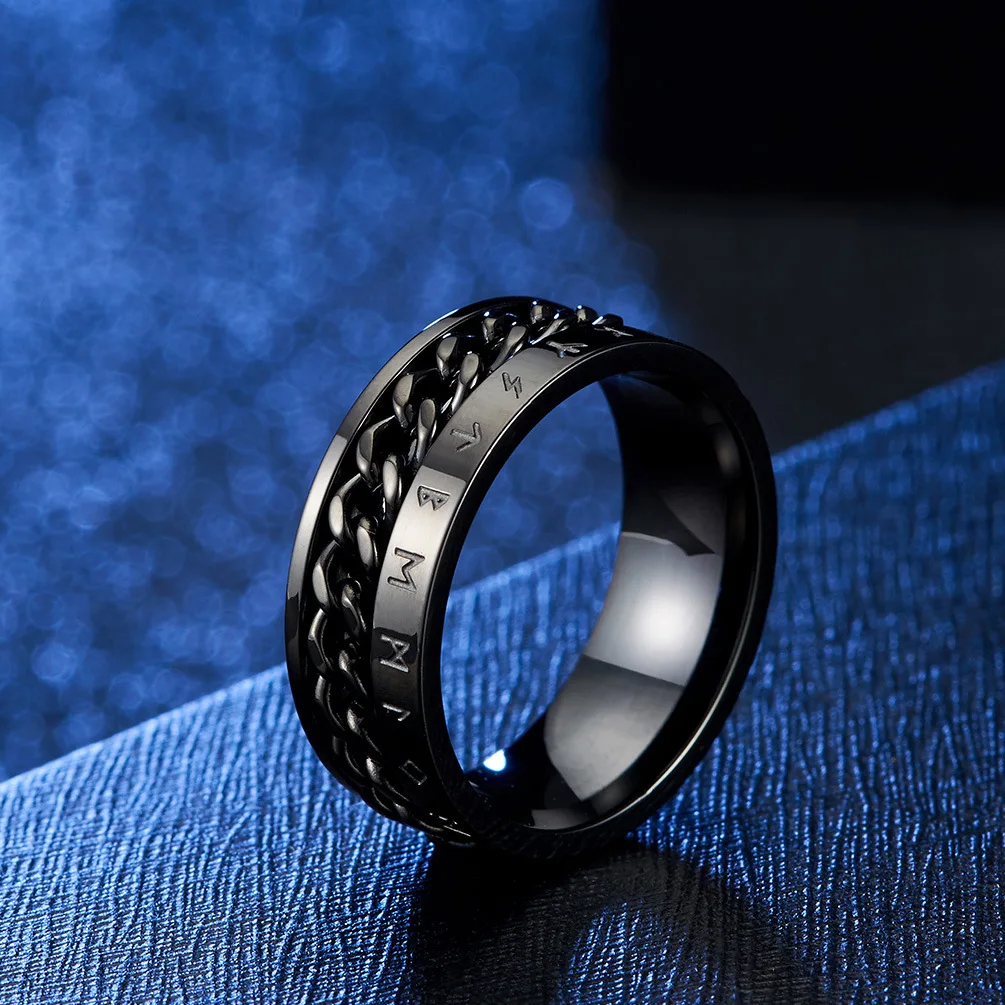 

Titanium Steel Text Chain Ring Gold Plated Rotating Men's Ring