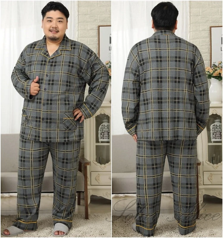 Free Shipping 2020 Men's Spring Autumn and Winter Cotton Long-Sleeved Trousers Pajama Suit Big Size Sleepwear black silk pajamas