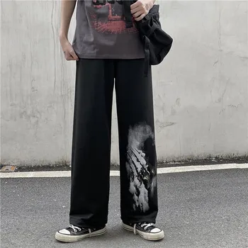 

NiceMix streetwear trousers women clothe Harajuku style dark black wide leg pants hip hop couples loose bf casual straight pants