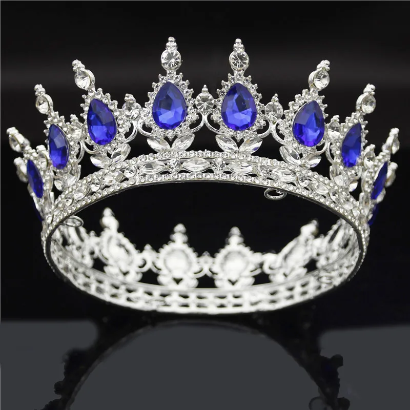 Винтажная королевская свадебная тиара, корона с зеленым кристаллом, женские головные украшения, свадебные диадемы и короны, свадебные украшения для волос, аксессуары - Окраска металла: Silver Blue