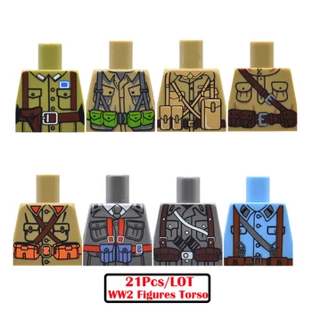 

21PCs/Lot WW2 Army Military Building Blocks Figures Torso United States Weapon Parts Police Cap Masks Accessories Bricks Toys