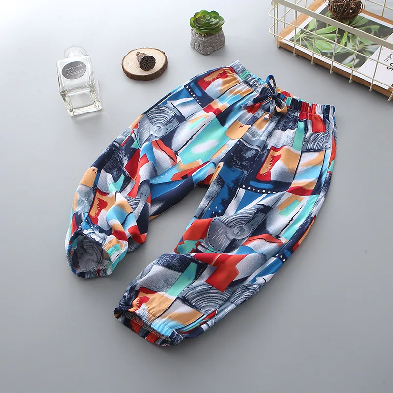 Летняя детская одежда; Детские противомоскитные штаны из Tencel Bourette; детские брюки из искусственного хлопка с мультяшным принтом