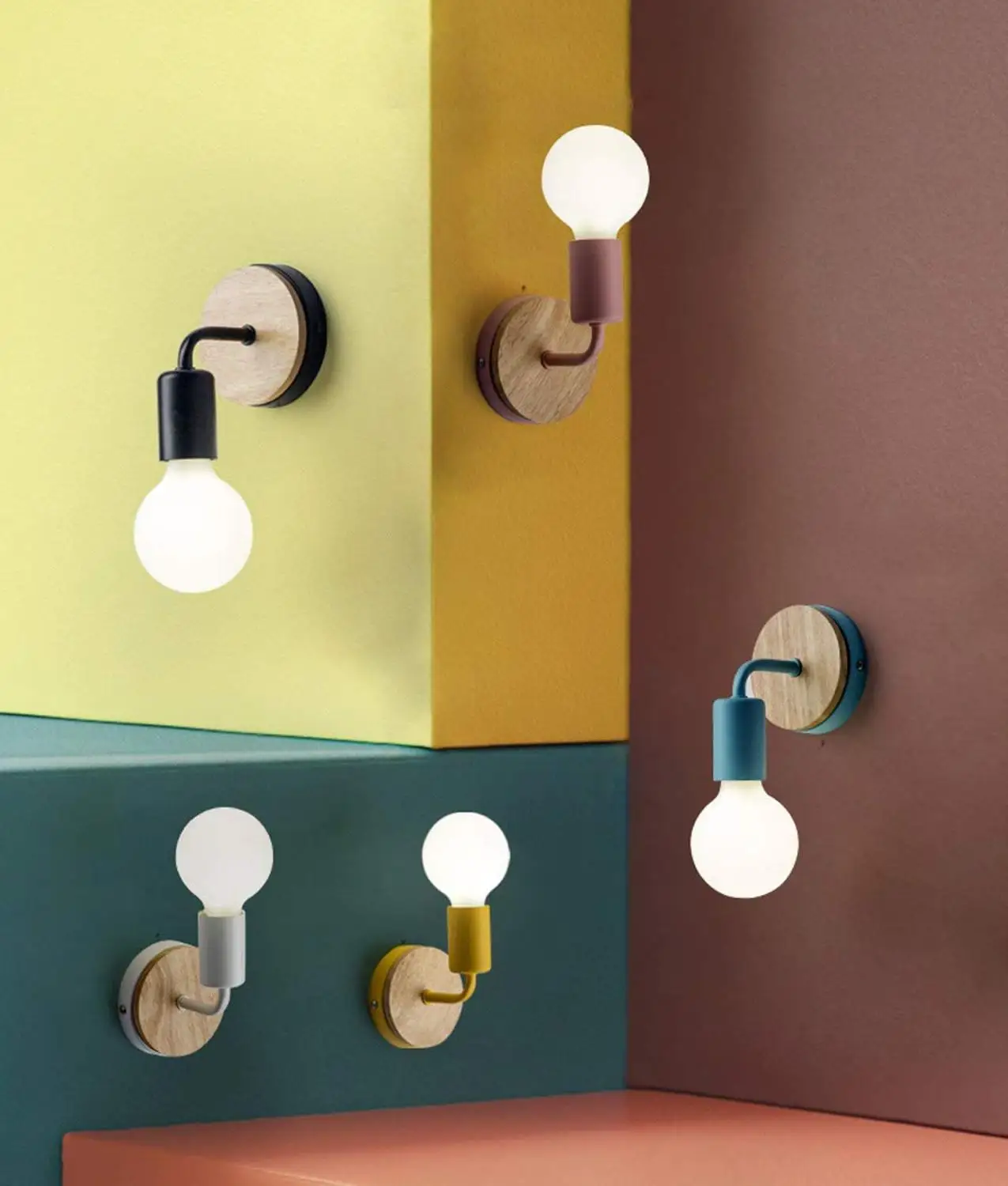 2 Pack Minimalist Wooden Decor LED Wall Light Up/Down Indoor Decorative ...