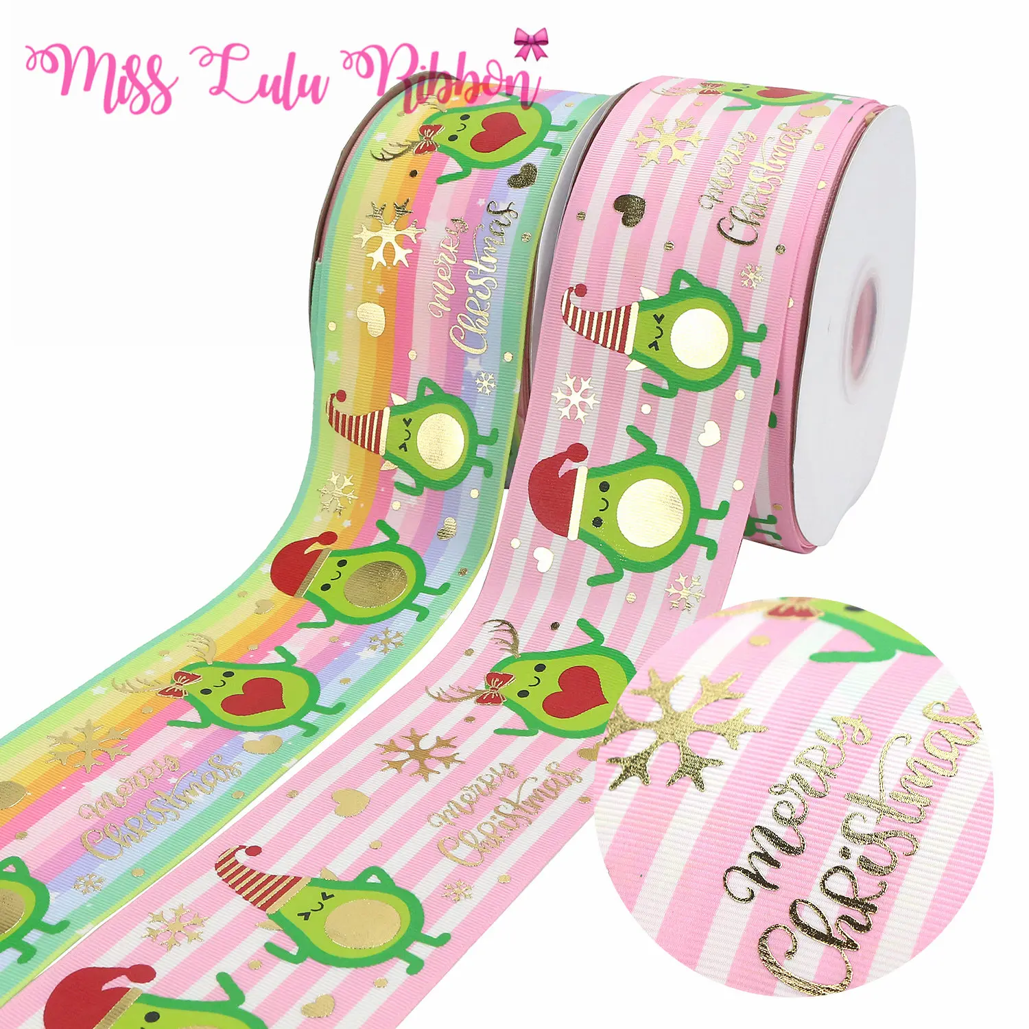 

3 "75mm Christmas Series Golden Avocado Gold Foil Printing Gradient / Stripe Ribbon DIY Gift Accessories 50 Yards / Roll