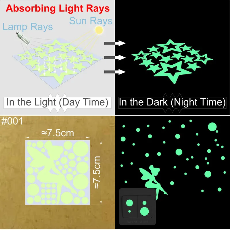 Description Picture 2 of itemKids Wall Sticker Fairy Luminous Stickers Baby Room Children Bedroom Home Decor Stickers Kitchen Bathroom Glow Switch Decoration