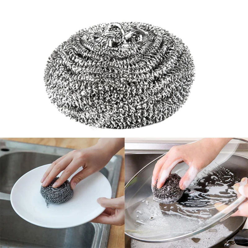 Stainless Steel Scourer Wire Dish Pot Kitchen Cleaning Ball Washing Dishes Scrubbers Pan Bowl
