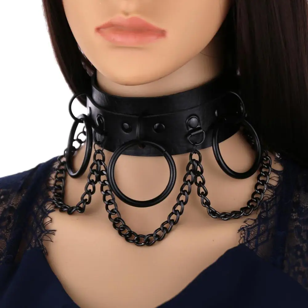 New Design Sexy Choker Collar Long Chain Big Round Leather Choker Bondage  Goth Jewellery Women Gothic Necklace Punk Jewelry - Necklace - AliExpress