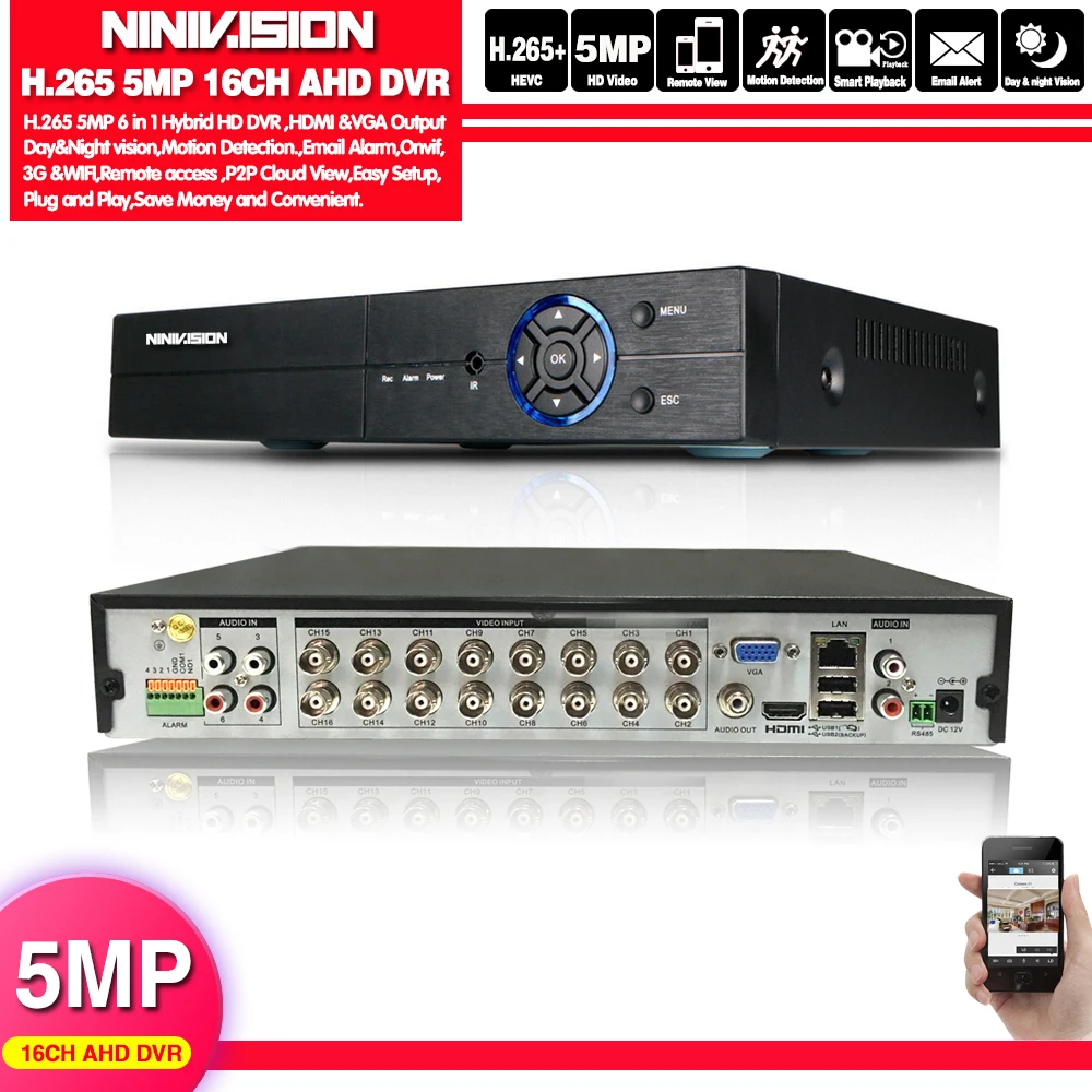 Видеорегистратор NINIVISION H.265 + Hi3531 гибридный аналоговый прибор 6 в 1 для системы
