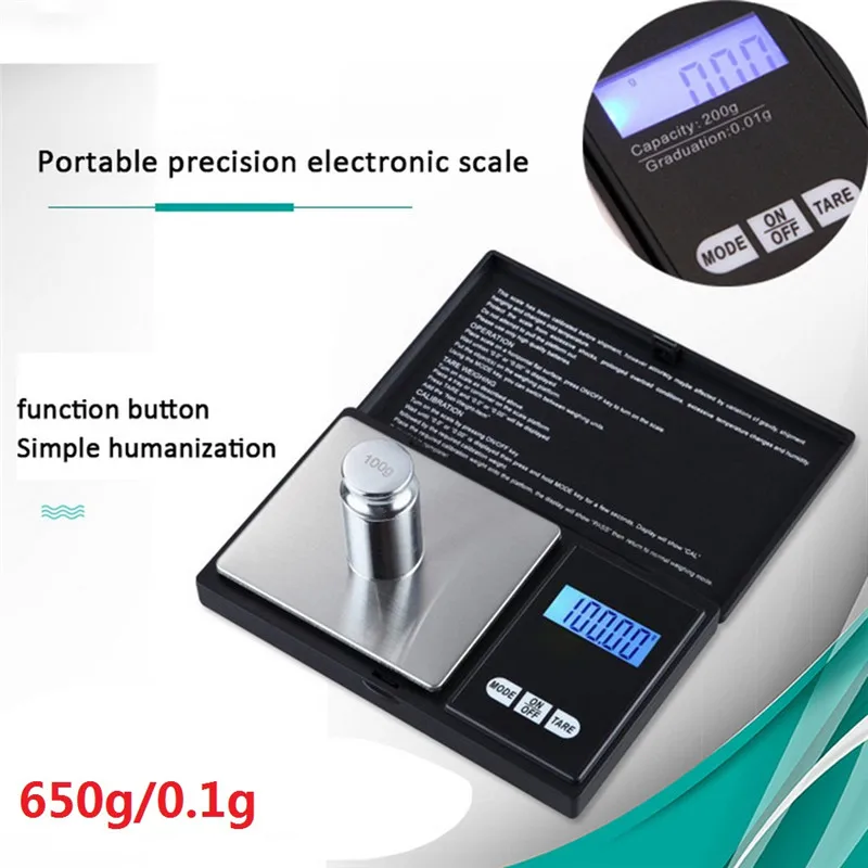 650g-0.1g Black 0,01/0,1g с высокой точностью цифровой Кухня весы 100g-1000g ЖК-дисплей мини карманные весы, взвешивание грамм электронные весы для Ювелирные изделия из золота - Цвет: 650g-0.1g Black