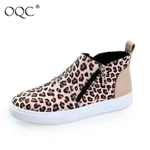 Модная женская прогулочная обувь камуфляжные Женские повседневные леопардовые туфли на плоской подошве на молнии с круглым носком D30