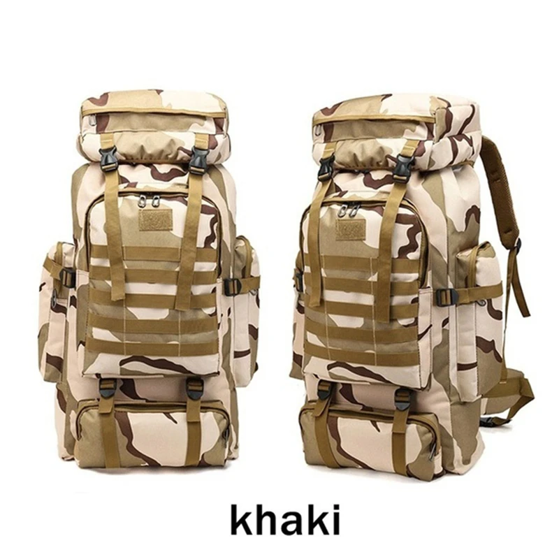 Khaki 80L водонепроницаемый Камуфляжный тактический рюкзак, военный армейский походный рюкзак для кемпинга, рюкзак для путешествий, спортивная сумка для альпинизма на открытом воздухе - Цвет: Khaki