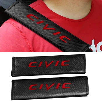 

For Honda Civic Emblem Badge 2PCS Car Safety Seat Belt Cover Carbon Fiber Auto Seat Belt Shoulder Protector Cushion Pads