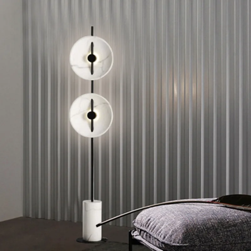 

Modern White Marble Floor Lamp Living Room bedroom bedside table lamp Hotel Decor standing lamp Iron black Rod Lighting fixtures