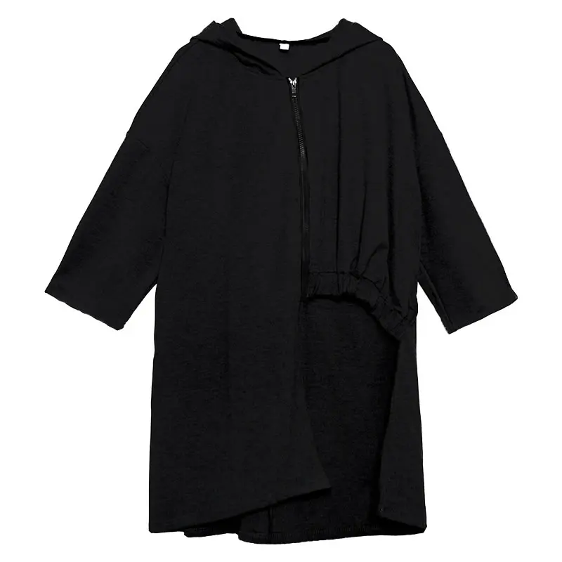 black ZLL4329 XITAO плиссированные Асимметричные Длинные толстовки Женская одежда Элегантные Осенние Длинные свободные маленькие свежие повседневные стильные толстовки ZLL4329 - Цвет: black ZLL4329
