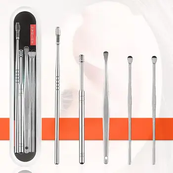 

5Pcs Stainless Steel Spiral Spring Ear Picks Spoon Wax Removal Ear Cleaner Pickers set with Box Ear Clean Tool