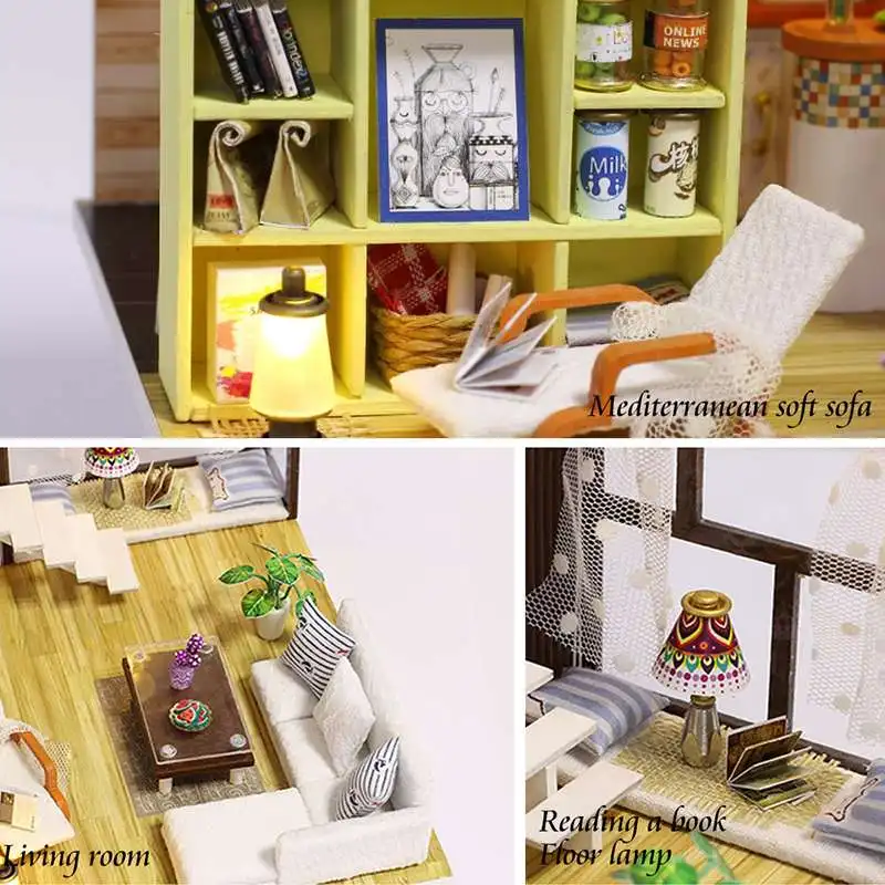 Миниатюрный Кукольный домик в стиле лофт DIY, мини-Вилла для кукол, мебель для дома, светодиодный светильник, украшение дома, лучшие рождественские подарки