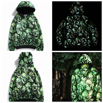 

New Fashion Hoodies Green Skulls Print Men / Women 3d Glow In The Dark Sweatshirts Hooded Casual Sweatshirt Hip hop Tracksuits