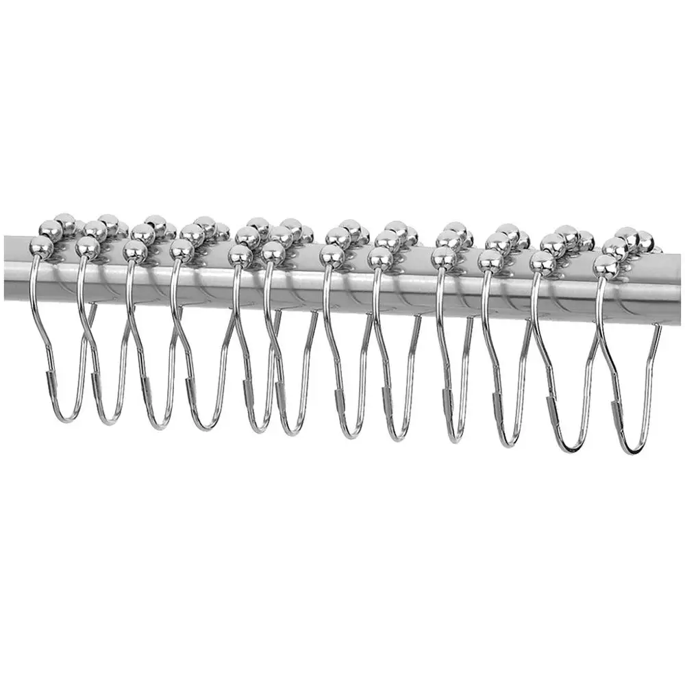 Shower Curtain Clips Shower Curtain Pole 12Pcs Curtain Poles Shower Rod Hook Hanger Sliver Color Iron Material Ring Bath Drape Loop Clasp Drapery Bathroom Home Use Clips