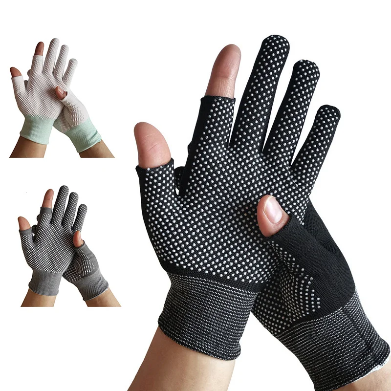 1 Pair Men Nylon Gloves Show Two Fingers Winter Autumn Touch Screen Sport Cycling Unisex Adult Driving Typing Fishing Mitten