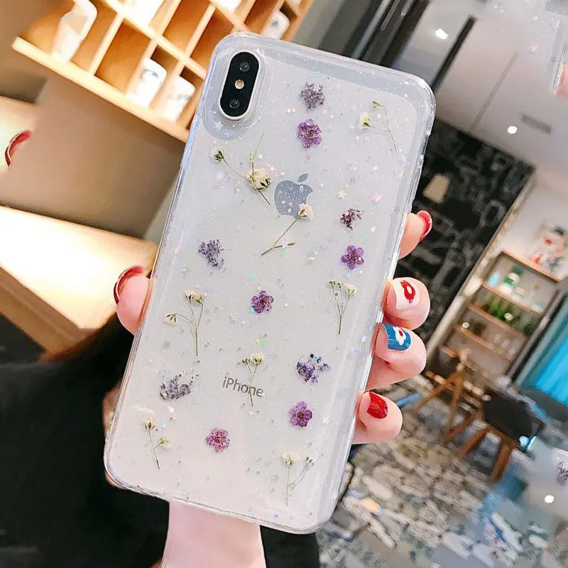 5 Для Iphone 11 Pro X 7 настоящий цветок Прозрачный чехол для телефона с цветочным рисунком для Iphone 11 Pro X Max XR XS 6 6s 7 8 Plus Мягкий силиконовый чехол - Цвет: 5