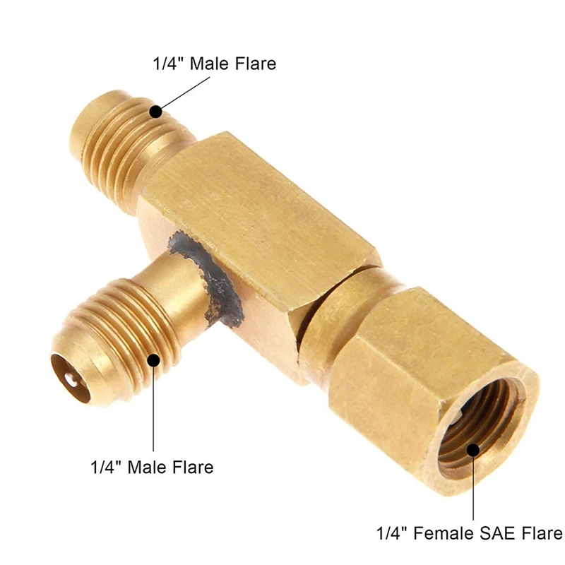 Adaptateur En T à Coupleur Rapide SAE 1/4" En Laiton - Pour R22 R12 R134, Avec Noyau De Valve