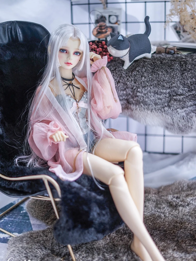 

BJD Doll Clothes Transparent Chiffon Shirt Sexy Cardigan Pink Blue Khaki Tops for 1/3 1/4 MSD DD Accessories