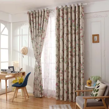

New Style Floral Blackout Curtains for Living Room Kitchen Green Leaves Plants Pattern Blinds Finished Drapes