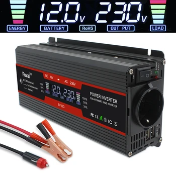 

LCD screen 6000W power Inverter Voltage Convertor Transformer DC 12V to AC 220V Solar 2 USB car Transformer Convert EU socket