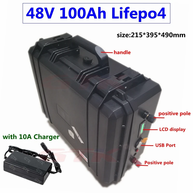 Водонепроницаемый IP67 48V 100Ah Lifepo4 аккумулятор с BMS для троллинга двигателя солнечной системы хранения энергии дома+ 10А зарядное устройство