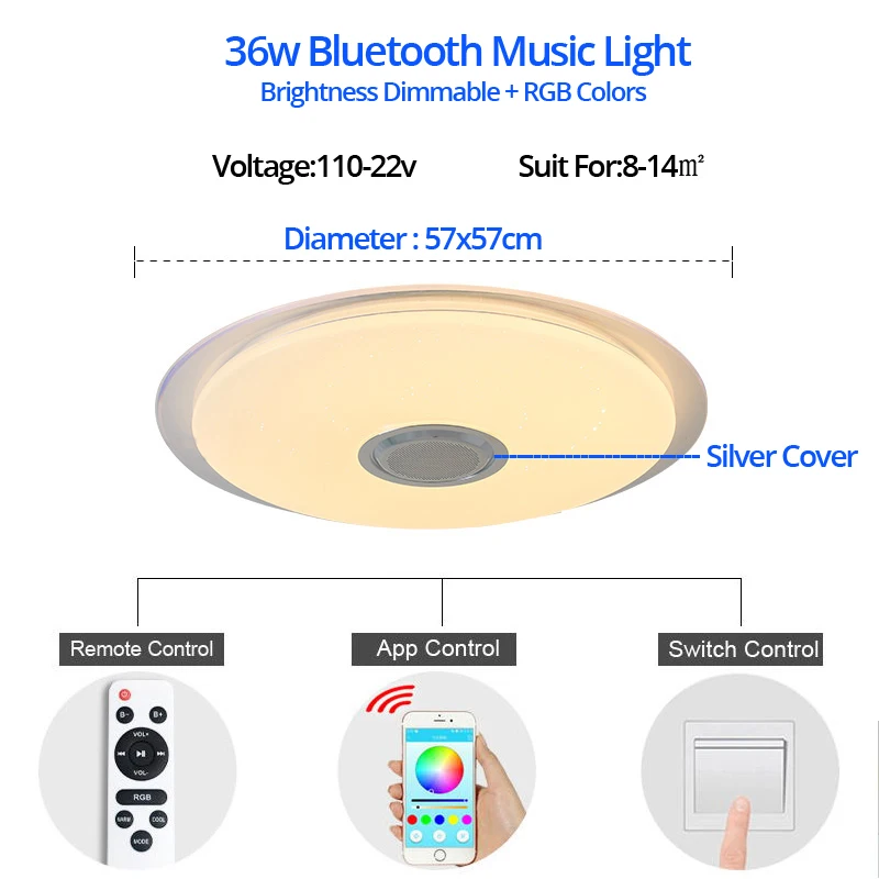 RGB 36w Музыкальный светодиодный потолочный светильник s RGB с приложением и пультом дистанционного управления, потолочный светильник для спальни 25 Вт 36 Вт 52 Вт, светильник для гостиной, lampara de techo - Цвет корпуса: RGB 36w