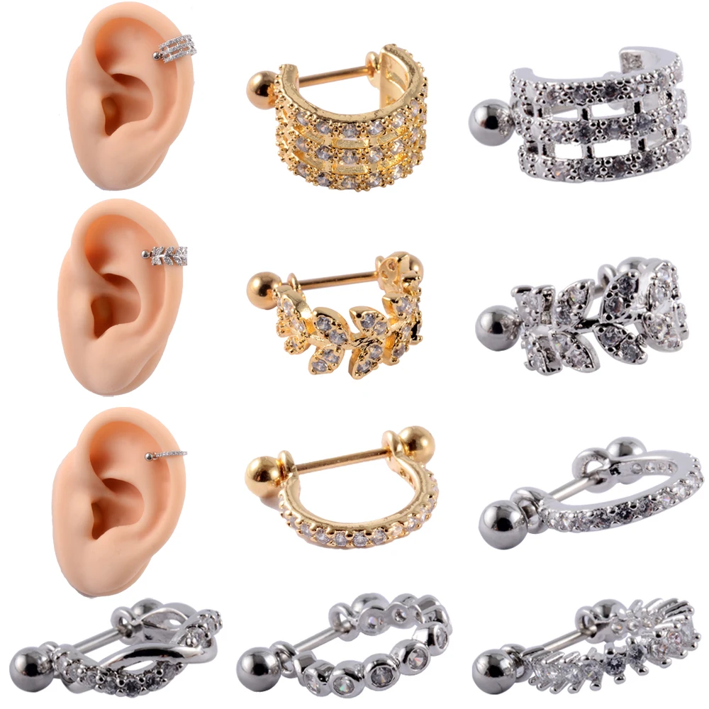 Geometric Earrings Ear Cuffs Earrings 2pcs Surgical Steel Barbell Earring Helix Tragus Cartilage Daith Micro with CZ Zircon Hoop Loop Ear Cuff Piercing Jewelry