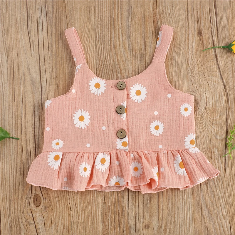 Toddler Baby Girl Daisy Flower Printed Sleeveless Tops+PP Shorts Kids Outfits 2pcs Summer Clothes Set