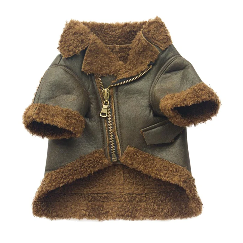 

Leather Velvet Outfits Dogs Thickened Apparel Coat With Zipper