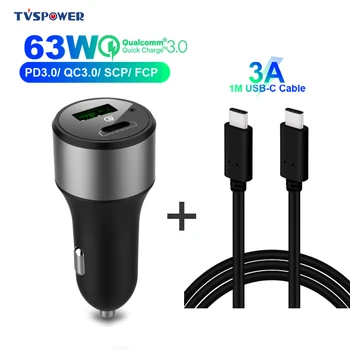 

63W 45W PD Car Charger 20V for Macbook iPhone Samsung Xiaomi Huawei Phone Cigarette Lighter 18W Quick Charge 3.0 Dual USB Type C