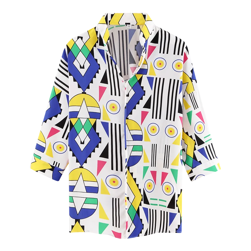 Oversize Funny Blouse Women 2020 Summer Casual Tops Shirt Womens Short Sleeve Streetwear Print Geometric Tops and Blouses Woman