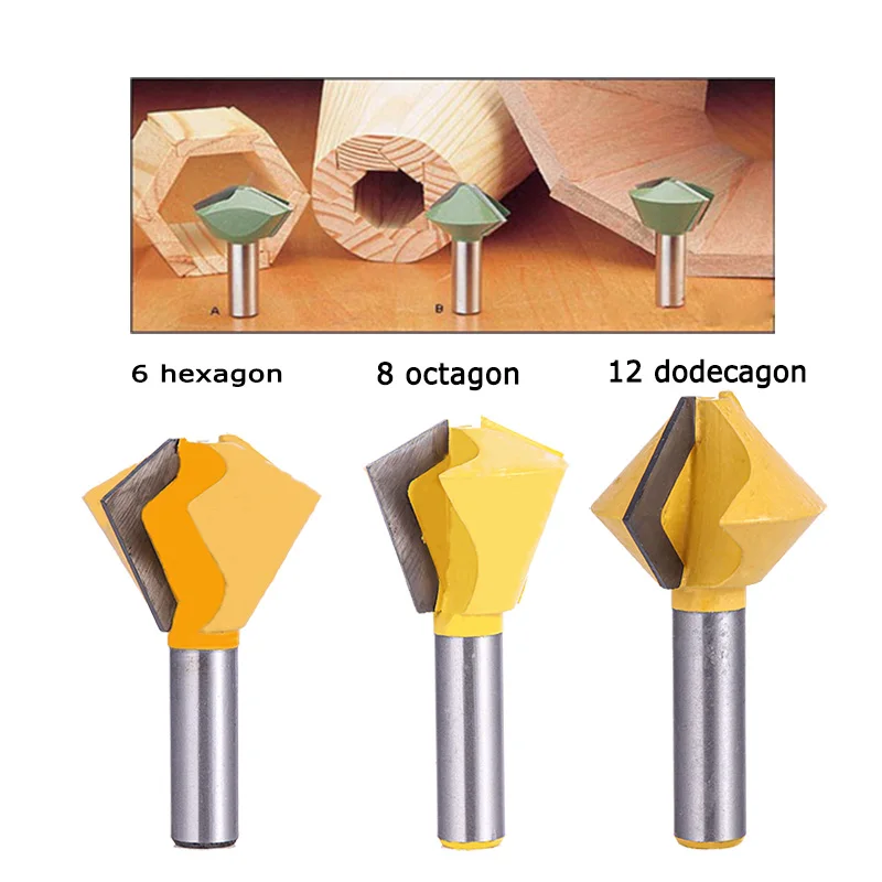 

1/2"shank polygonal interface cutter, hexagonal, octagonal, 12-sided knives, woodworking engraving drill cutters, router bit